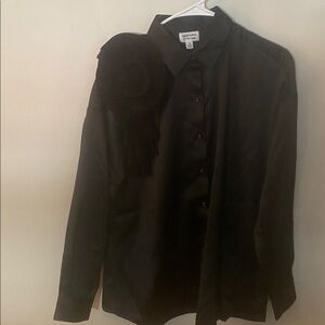 Black Button-Up Shirt with Ruffle Detail